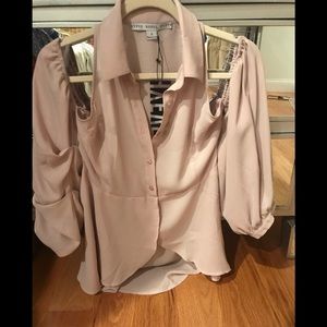 Blush cold shoulder blouse